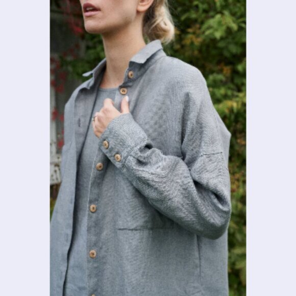 Linenfox Gray Vika Wool & Linen Shirt XS *Oversized* - Picture 2 of 10